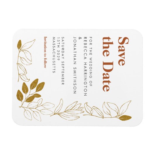 Gold Rust Leaf Terracotta Hochzeit retten das Datu Magnet (Horizontal)