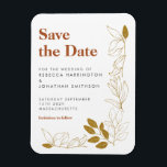 Gold Rust Leaf Terracotta Hochzeit retten das Datu Magnet<br><div class="desc">Hochzeit speichern Sie den Dattelmagneten mit einem eleganten goldenen Rostblatt-Design und Terrakotta-Farbschema,  perfekt für eine Terrakotta,  Gold,  Rost-Farbe themed Hochzeit. Modernes und gepflegtes typografisches Design - dieses Save the Date Objekt ist für Sie bereit,  sich mit den Details Ihres besonderen Tages individuell zu gestalten. Teil einer Reihe von Schreibwaren.</div>