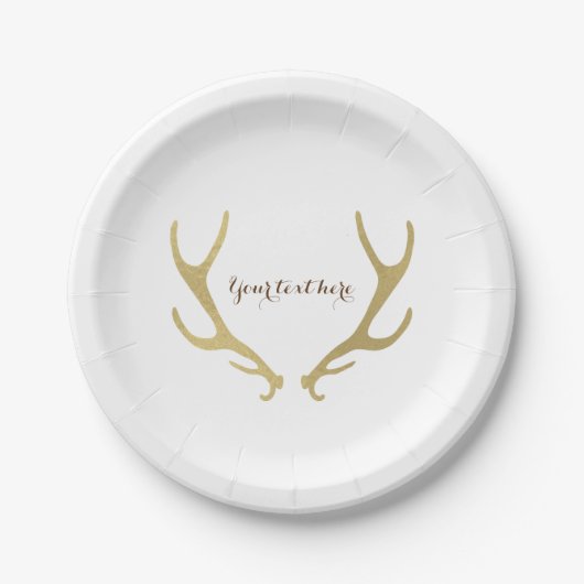 Gold Rustic Antlers Glam Wedding Reception Party Pappteller (Vorderseite)