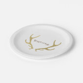 Gold Rustic Antlers Glam Wedding Reception Party Pappteller (Schrägansicht)