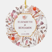 Gold Rustic Boho Chic Fall Wildflowers Wedding Keramik Ornament (Hinten)