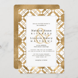 Gold Rustic Country Bauernhof Karierte Hochzeit Einladung