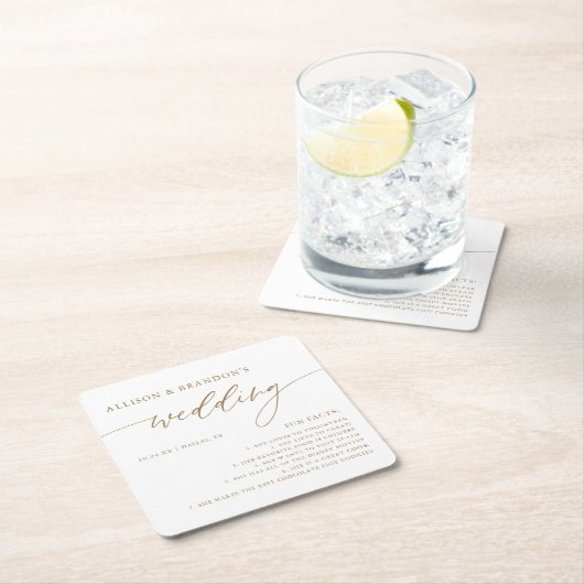 Gold Rustic Elegante Wedding Fun Fakten Napkins Rechteckiger Pappuntersetzer (Vor Ort)