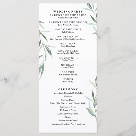 Gold Rustic Eukalyptus Wedding Program Programm (Rückseite)