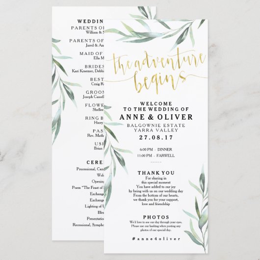 Gold Rustic Eukalyptus Wedding Program Programm (Vorne/Hinten)