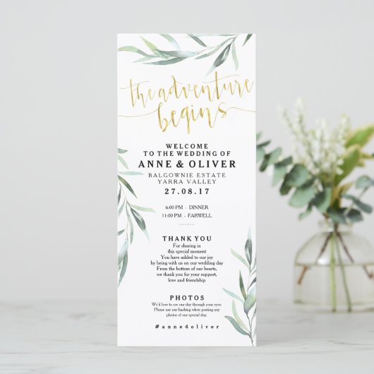 Gold Rustic Eukalyptus Wedding Program Programm (Stehend Vorderseite)
