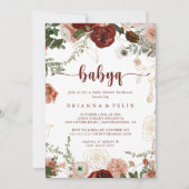 Gold Rustic Floral BabyQ Baby Duschgrill Einladung (Vorderseite)