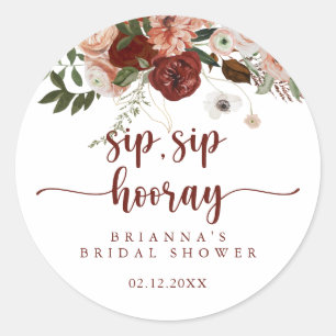 Gold Rustic Floral Sip Sip Hooray Brautparty   Runder Aufkleber