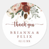Gold Rustic Floral Vielen Dank Gastgeschenk Hochze Runder Aufkleber (Vorderseite)