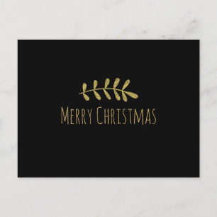 Gold Rustic Leaf Elegant Black Modern Feiertagspostkarte