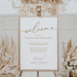 Gold Rustic Unplugged Wedding Zeremony Sign Poster