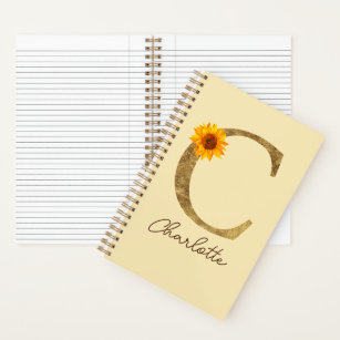 Gold Rustic Watercolor Sonnenblume Letter C Monogr Notizblock