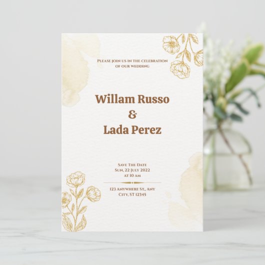 Gold Rustic Wedding Einladung (Stehend Vorderseite)