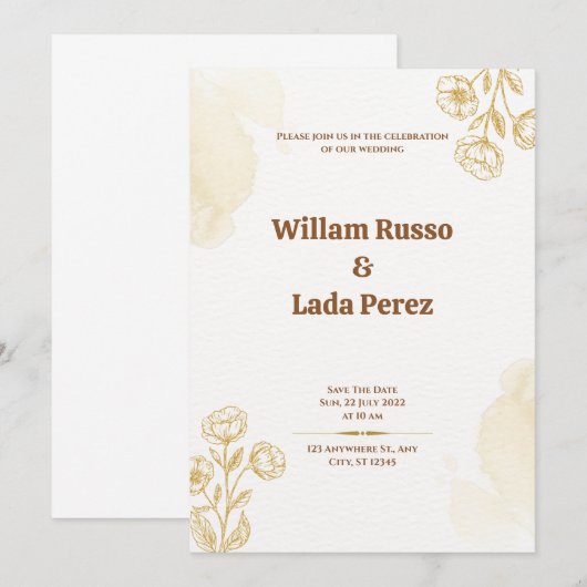 Gold Rustic Wedding Einladung (Vorne/Hinten)