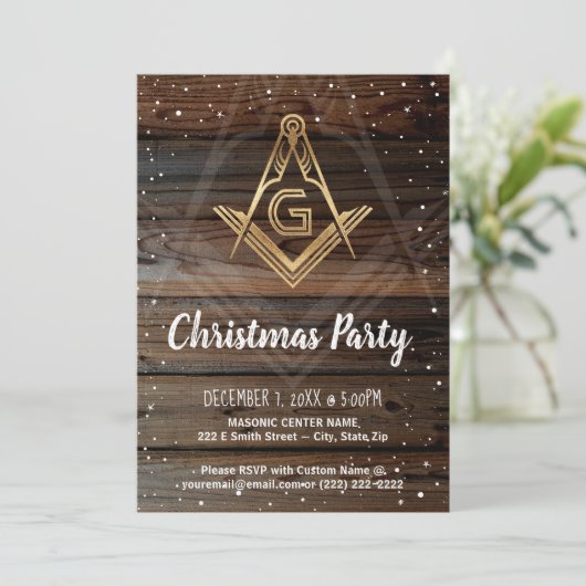 Gold Rustic Woliday Masonic Weihnachtsfest Party Einladung (Stehend Vorderseite)