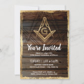 Gold Rustic Wood Masonic Einladungen | Freimaurere (Vorderseite)