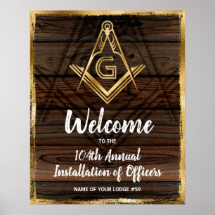 Gold Rustic Wood Masonic Welcome Party Poster
