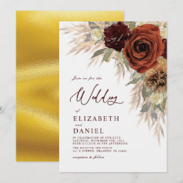 Gold Rustikale Blumenpampas Grass Hochzeitseinladu Einladung