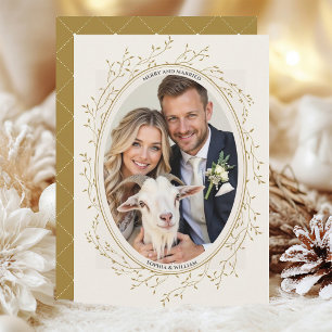 Gold Rustikale Boho-Hochzeitsfoto Frohe und Vermäh Feiertagskarte