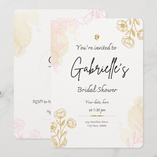 Gold rustikale Brautdusche Einladung (Vorne/Hinten)