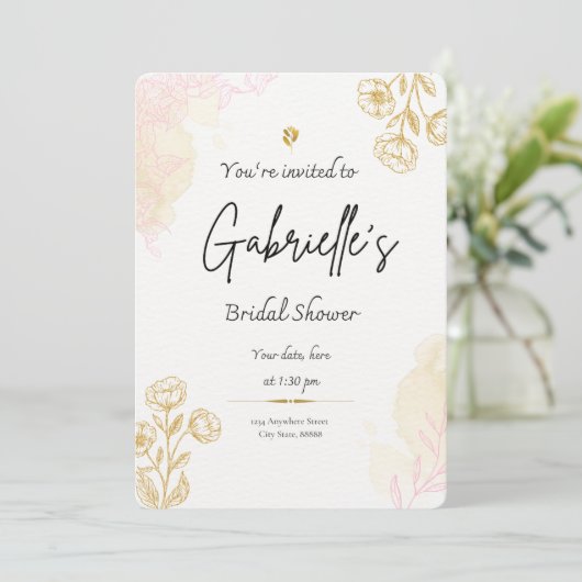 Gold rustikale Brautdusche Einladung (Stehend Vorderseite)