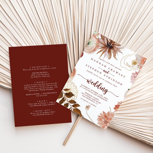 Gold Rustikale farbenfrohe Blumenehen Einladung