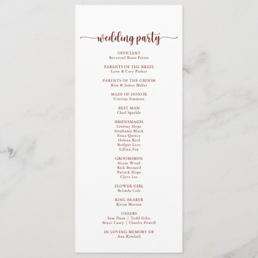 Gold Rustikale farbenfrohe Blumenkalligrafie Hochz Programm (Rückseite)