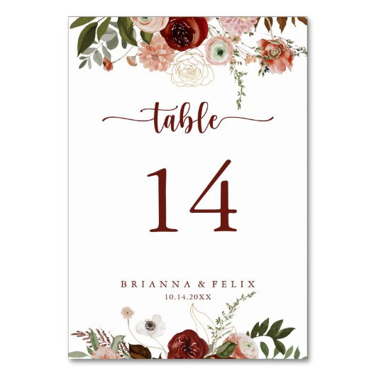 Gold Rustikale farbenfrohe Blumenkalligrafie Hochz Tischnummer (Rückseite)