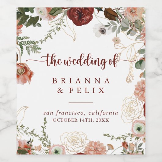 Gold Rustikale farbenfrohe Blumenweinmarken Weinetikett (Einzelnes Label)