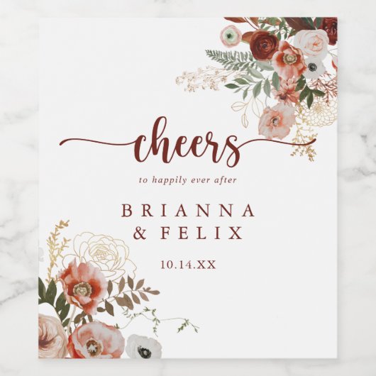 Gold Rustikale farbenfrohe Blumenzauber Hochzeit Weinetikett (Einzelnes Label)