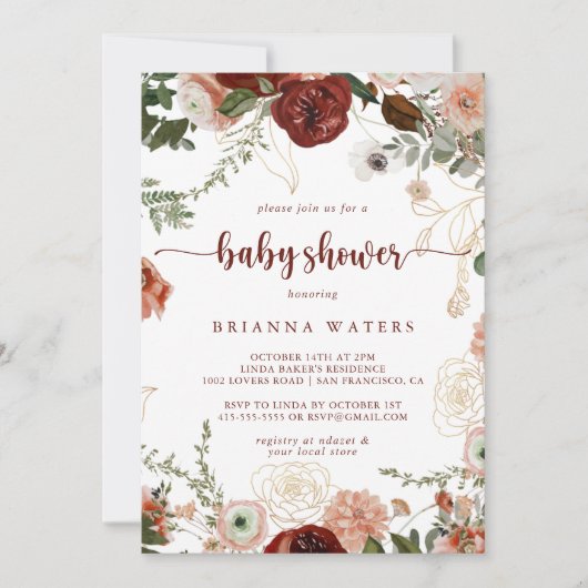 Gold Rustikale farbenfrohe Blütendusche Einladung (Vorderseite)