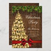 Gold Rustikale Weihnachtsbaum Einladung Programm M (Vorne/Hinten)