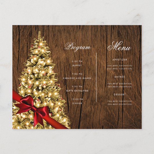 Gold Rustikale Weihnachtsbaum Einladung Programm M Flyer (Hinten)