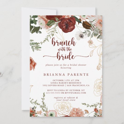 Gold Rustikaler Brunch mit Brautdusche Einladung (Vorderseite)