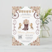 Gold Rustikaler Western Cowboy Boots Quinceañera Einladung (Stehend Vorderseite)