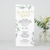 Gold Rustikales Eukalyptus-Hochzeitsprogramm Programm (Stehend Vorderseite)