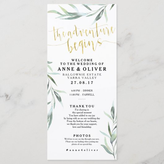 Gold Rustikales Eukalyptus-Hochzeitsprogramm Programm (Vorderseite)