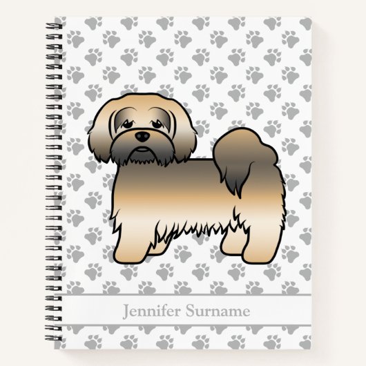 Gold Sable Lhasa Apso Cartoon Dog & Name Notizblock (Vorderseite)