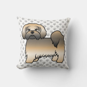 Gold Sable Lhasa Apso Cartoon Dog & Paws Kissen