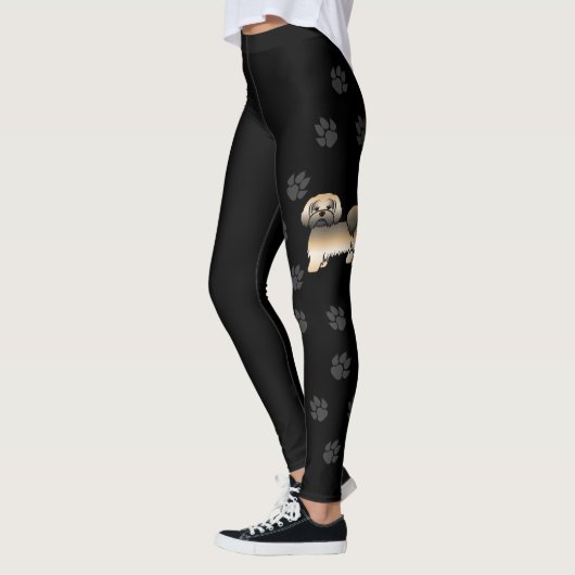 Gold Sable Lhasa Apso Cartoon Dog & Paws Leggings (Links)