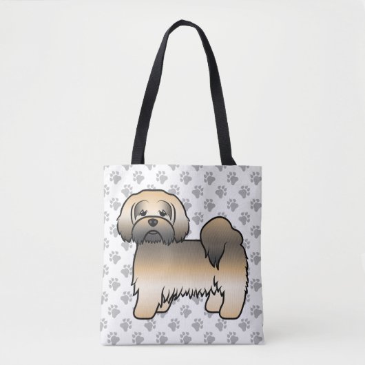 Gold Sable Lhasa Apso Cartoon Dog & Paws Tasche (Vorderseite)