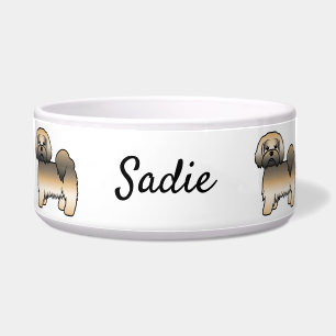 Gold Sable Lhasa Apso Cartoon Hund & Name Napf