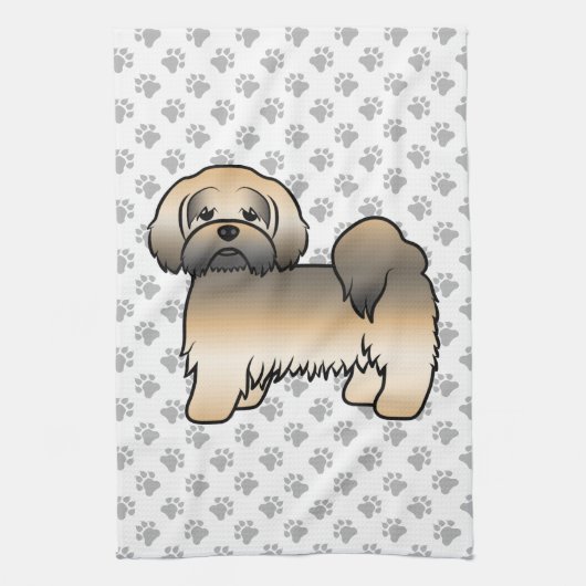 Gold Sable Lhasa Apso Niedlich Cartoon Dog Geschirrtuch (Vertikal)