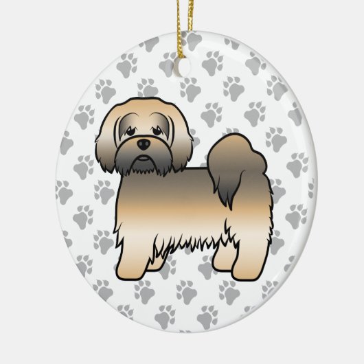 Gold Sable Lhasa Apso Niedlich Cartoon Dog Keramik Ornament (Links)