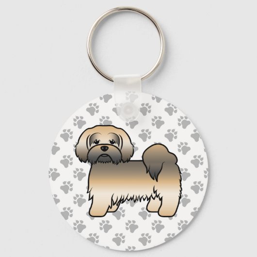 Gold Sable Lhasa Apso Niedlich Cartoon Dog Schlüsselanhänger (Vorderseite)