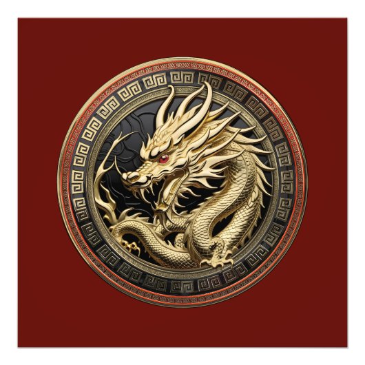 Gold Sacred Eastern Dragon Medallion Fotodruck (Vorne)