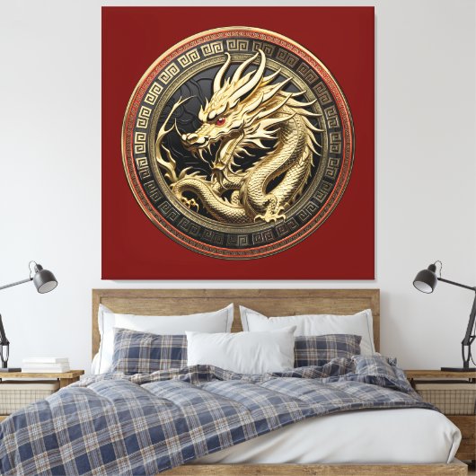 Gold Sacred Eastern Dragon Medallion Leinwanddruck (Insitu (Schlafzimmer))
