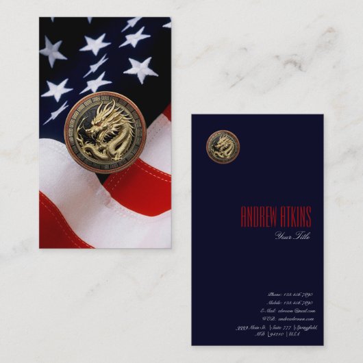 Gold Sacred Eastern Dragon Medallion on Red Velvet Visitenkarte (Vorne/Hinten)