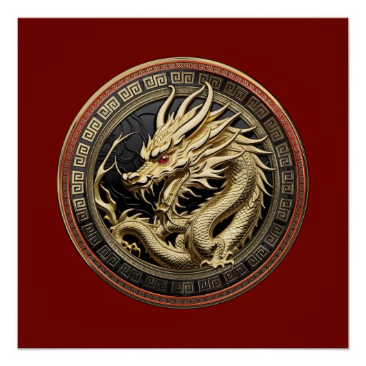 Gold Sacred Eastern Dragon Medallion Poster (Vorderseite)