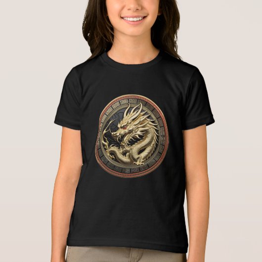 Gold Sacred Eastern Dragon Medallion Tri-Blend Shirt (Vorderseite)
